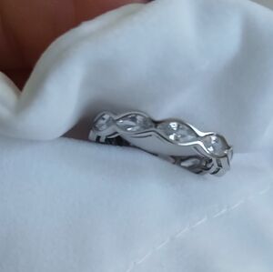 Diamonique Classic Wave Band Ring Sterling Silver Size 8